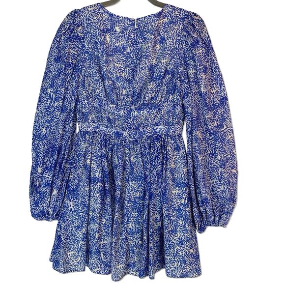 Amanda Uprichard Morello Dress S Blue White Mini Floral Long Sleeve Resort - Picture 9 of 11